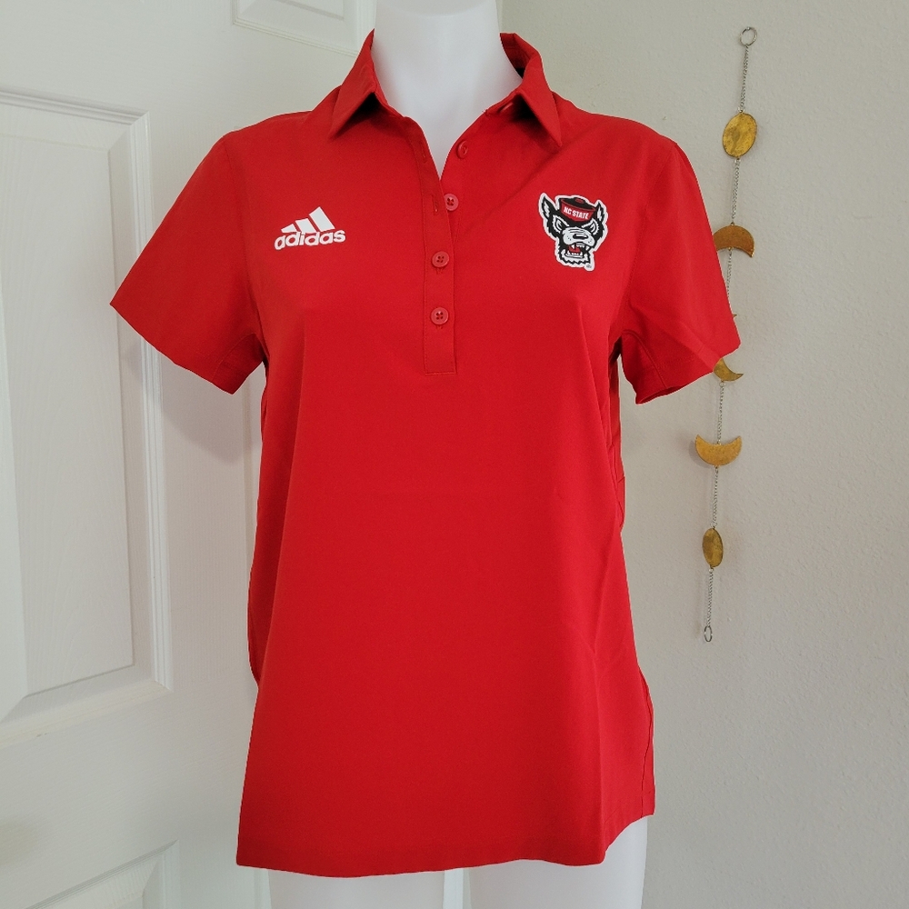 Adidas NC State Wolfpack Ladies Stan Smith Polo S NWT Red Stretch Breathable